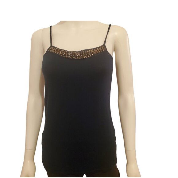 Small Navy Blue Beaded Spaghetti Strap Tank Top with Beads - Picture 3 of 5